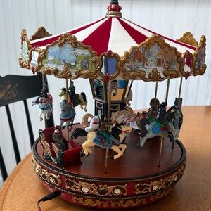 Festive Red and Gold Carousel Music Box